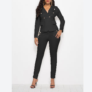 Elegant Long Sleeve V Neck Blazer Tops & Pants Wholesale Womens 2 Piece Sets