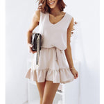 V-Neck Sleeveless Lace-Up Ruffled Swing Tank Dress Wholesale Dresses