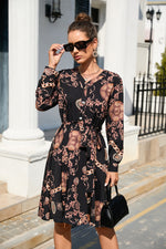 Printed Long Sleeve Mid-Length Dress Wholesale Dresses