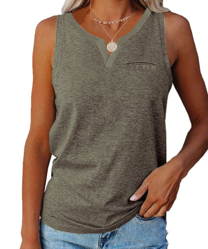 V-Neck Solid Color Sleeveless Loose Womens Vests Casual Summer Wholesale Tank Tops