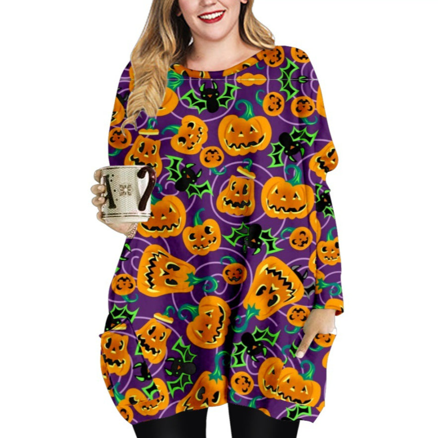 Crew Neck Long Sleeve Halloween T-Shirt Dress Wholesale Dresses