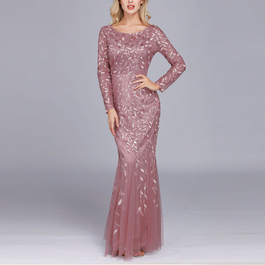 Women Long Sleeve Sequin Banquet Evening Prom Dress Wholeslae Maxi Dresses