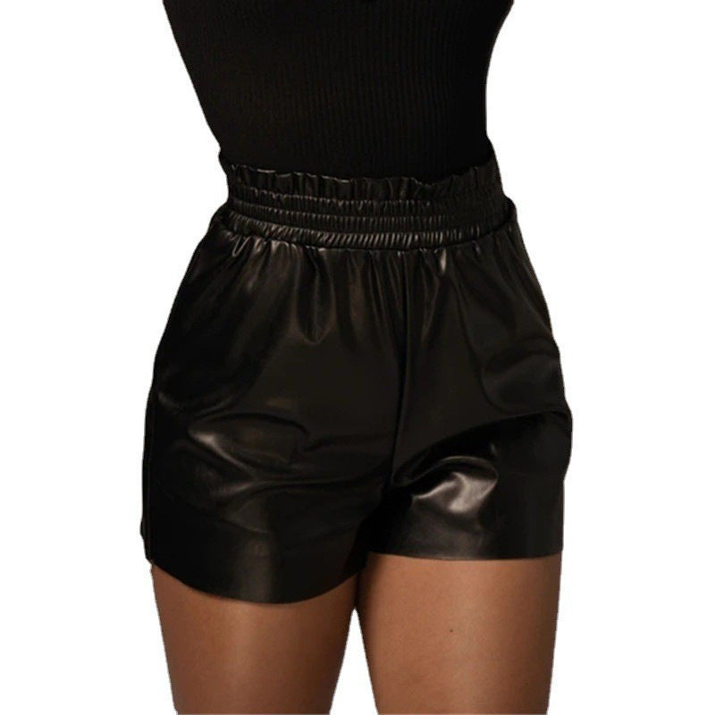 Sexy PU Leather High Waist Slim Shorts Solid Color Wholesale Clothing For Women