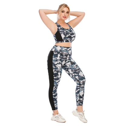 Curvy Yoga Fitness Suits Sport Bra & Leggings Fashion Printed Workout Plus Size Two Piece Sets Wholesale