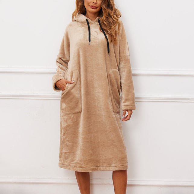 Hooded Sweatshirt Flannel Long Sleeve Long Nightdress Wholesale Loungewear