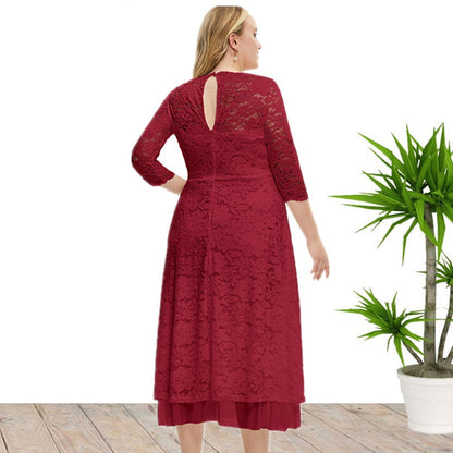 Lace Slim Fit Solid Color Patchwork Party Dress Wholesale Plus Size Women'S Clothing