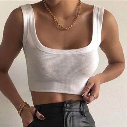 Square Neck Solid Color Slim Short Suspender Vest Women'S Wholesale Crop Tank Tops ST204404