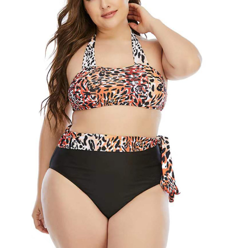 Leopard Print Women Wholesale Plus Size Swimwear Two Piece Set Swimsuit