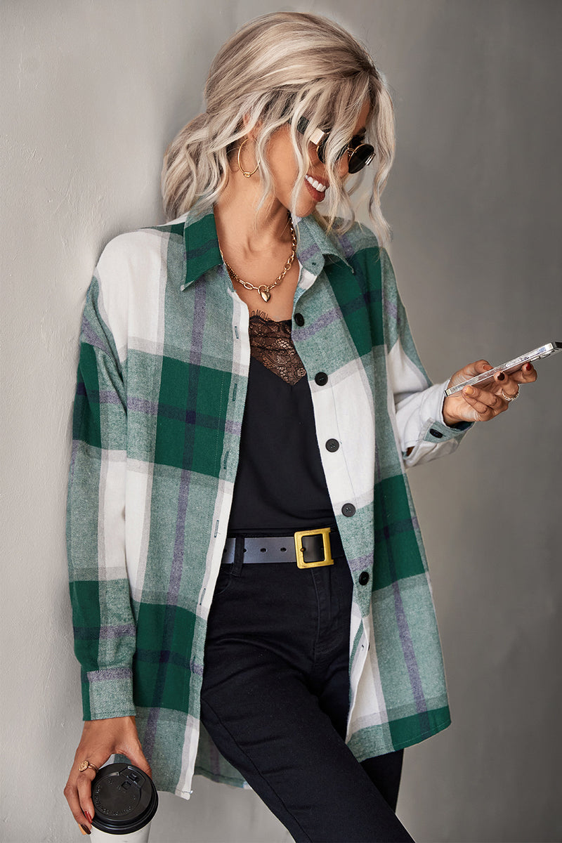 Classic Large Plaid Contrasting Color Loose Long Sleeve Shirt Wholesale Women Top
