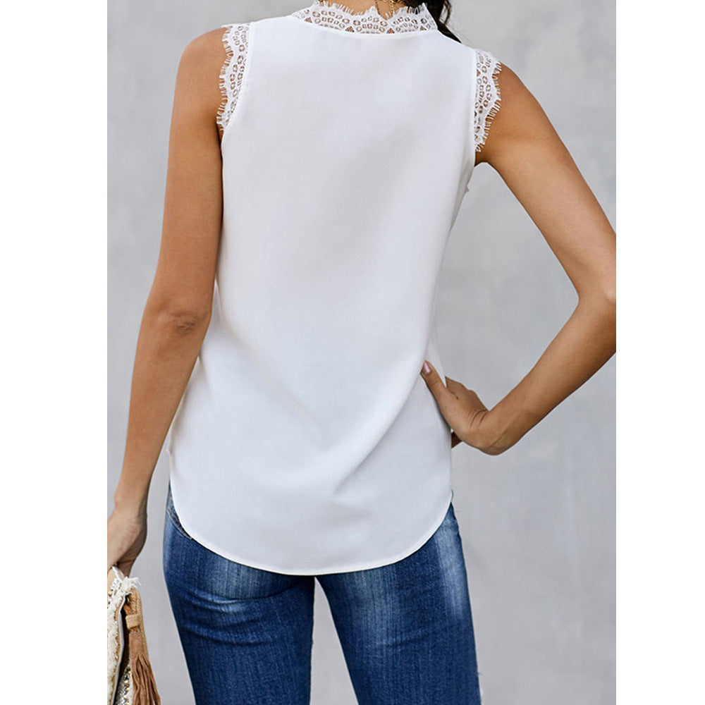 Women Fashion Sleeveless Lace V Neck Wholesale Tank Tops Summer