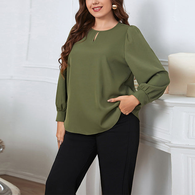 Wholesale Women'S Plus Size Clothing Commuter Round Neck Long Sleeve Simple Blouses