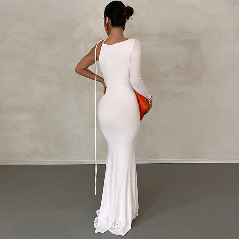 One Shoulder Sexy Solid Color Slim Temperament Prom Dress Wholesale Dresses