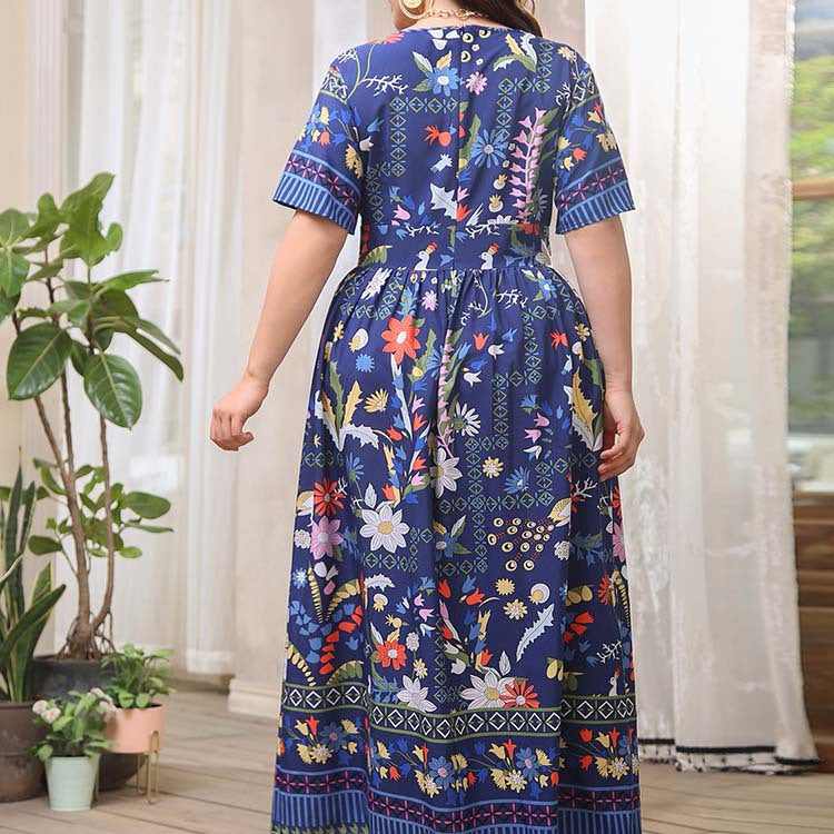 Sexy V-Neck Dress Short Sleeve Print Plus Size Wholesale Dresses