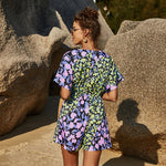 Women Fashion Ruffle Sleeve Floral Print V Neck Wholesale Jumpsuits&Rompers