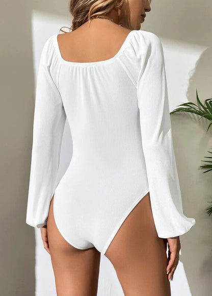 Long Balloon Sleeve Solid Color Sexy Bodysuits Wholesale Vendor