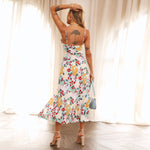Floral Print Sling Low-Cut Slim-Fit Sheath Split Long A-Line Dress Wholesale Dresses