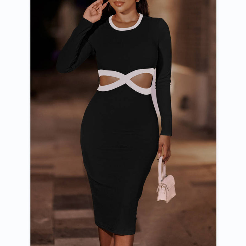 Sexy Cut-Out Long Sleeve Knit Bodycon Dress Wholesale Dresses