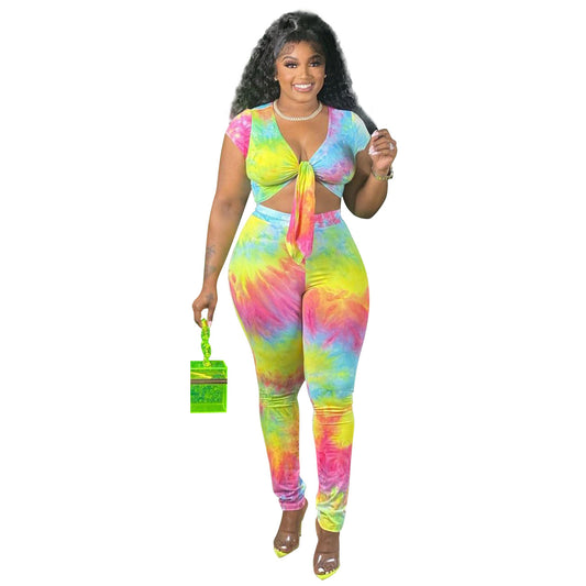 Colorblock Crop Top + Leggings Plus Size Two Piece Sets Wholesale