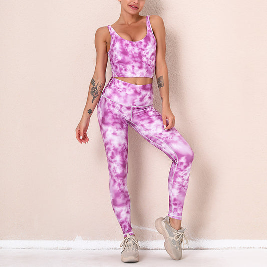 Tie Dye Print Sports Vests & Leggings Fitness Suits Workout Sets Wholesale Activewears