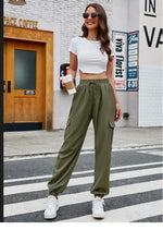 Casual Drawstring Solid Color Pockets Overalls Wholesale Pants