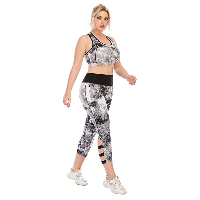 Tie Dye Print Tight Sport Bra & Leggings Yoga Suits Curvy Fitness Workout Plus Size Two Piece Sets Wholesale