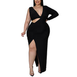 Long Sleeve Irregular Sexy Cut-Out Tight Women Curvy Maxi Dresses Wholesale Plus Size Clothing
