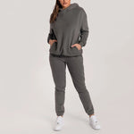 Thick Fashion Street Trend Hooded Casual Solid Color Sweatshirt Suit Wholesale Women Clothing