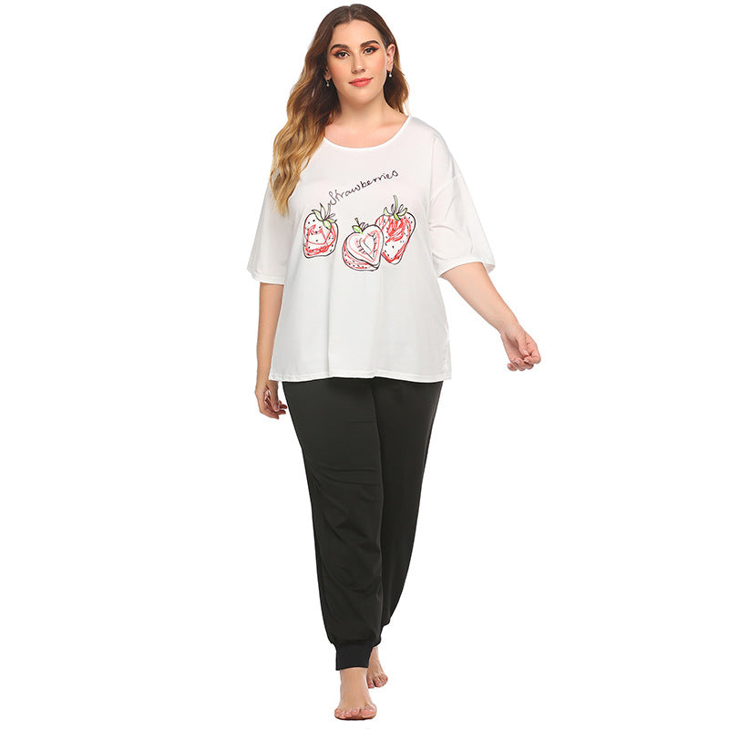 Printed T-Shirt & Trousers Curvy Pajamas Sets Wholesale Plus Size Clothing