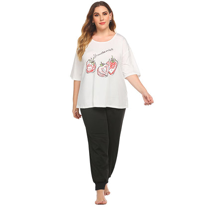 Printed T-Shirt & Trousers Curvy Pajamas Sets Wholesale Plus Size Clothing