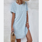 Short Sleeve Jacquard Plain Wholesale Casual Dresses For Women Summer