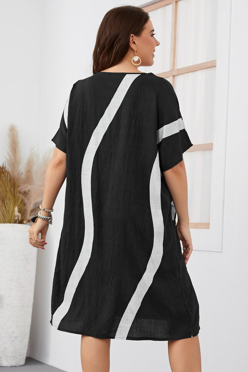 Color Block Patchwork Striped Print Wholesale Plus Size Dresses