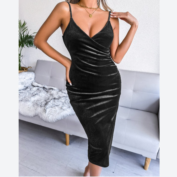 Plain Color Sleeveless V Neck Wholesale Bodycon Dresses Split Hem Sexy Evening Dresses Summer