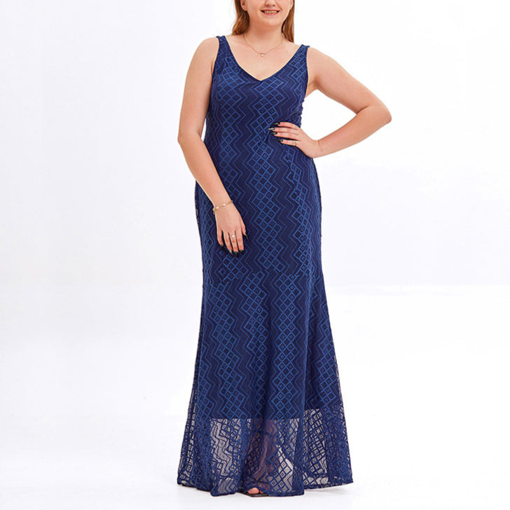 Sexy Sling Lace Dress Sleeveless Maxi Dresses Loose Wholesale Plus Size Clothing
