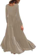Long Sleeve Round Neck Asymmetric Smocked Dress Wholesale Maxi Dresses