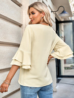 Solid Color Loose V Neck Short Sleeve Shirt Wholesale Womens Tops