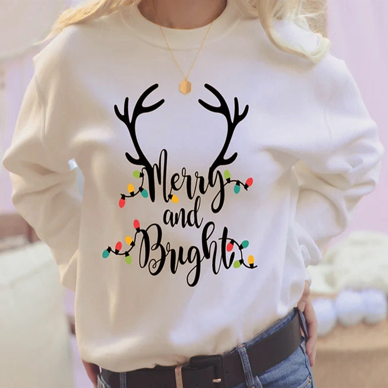 Casual Print Loose Long Sleeve Round Neck Christmas Wholesale Sweatshirt