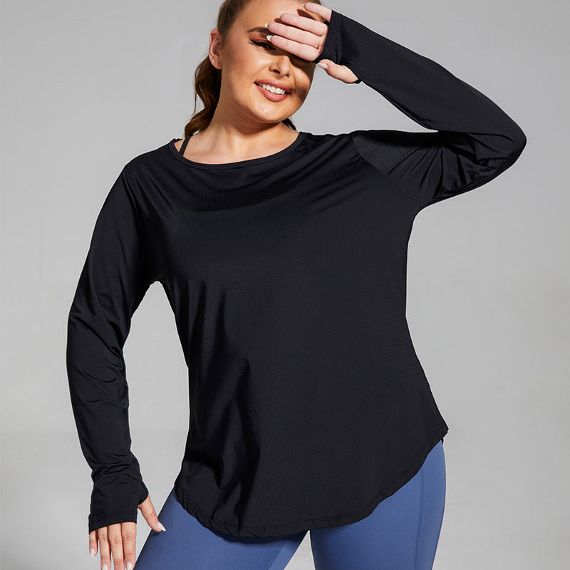 Mesh Stitching Long-Sleeve Sports Tops Breathable T-Shirts Wholesale Plus Size Clothing