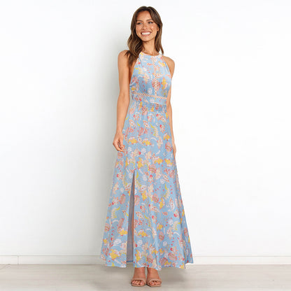 Floral Print Sleeveless High Split Wholesale Maxi Dresses Summer