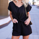 Solid Color Short Sleeve V Neck Bowknot Wholesale Rompers With Belt