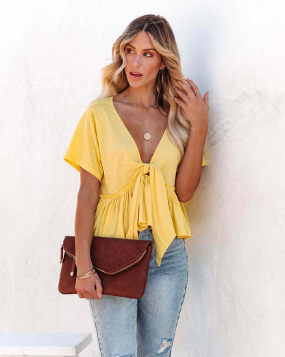 Solid Color Loose Short Sleeve Tieback Ruffles Women'S Tops Casual Wholesale T Shirts