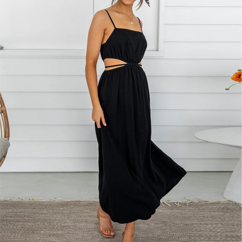 Solid Color Spaghetti Strap Sleeveless Bandage Hollow Out Wholesale Maxi Dresses