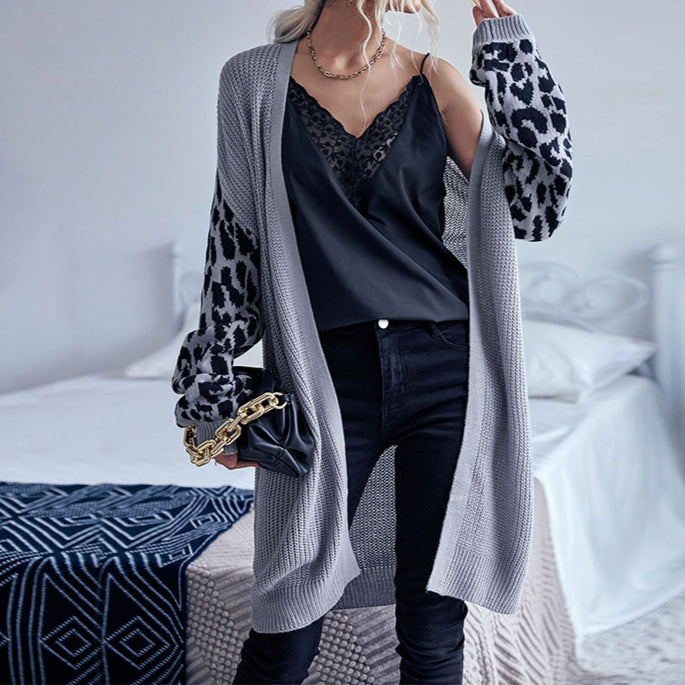 Women Knitted Leopard Fashion Cardigan Coat Wholesale