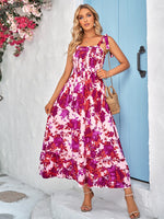 Floral Print Tie-Up Waist Strappy Long Dress Wholesale Dresses