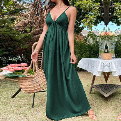 Sexy Deep-V Open Back Loose Sling Dress Wholesale Maxi Dresses