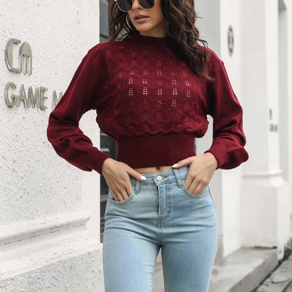 Balloon Sleeve Cutout Crop Sweater Wholesale Womens Tops