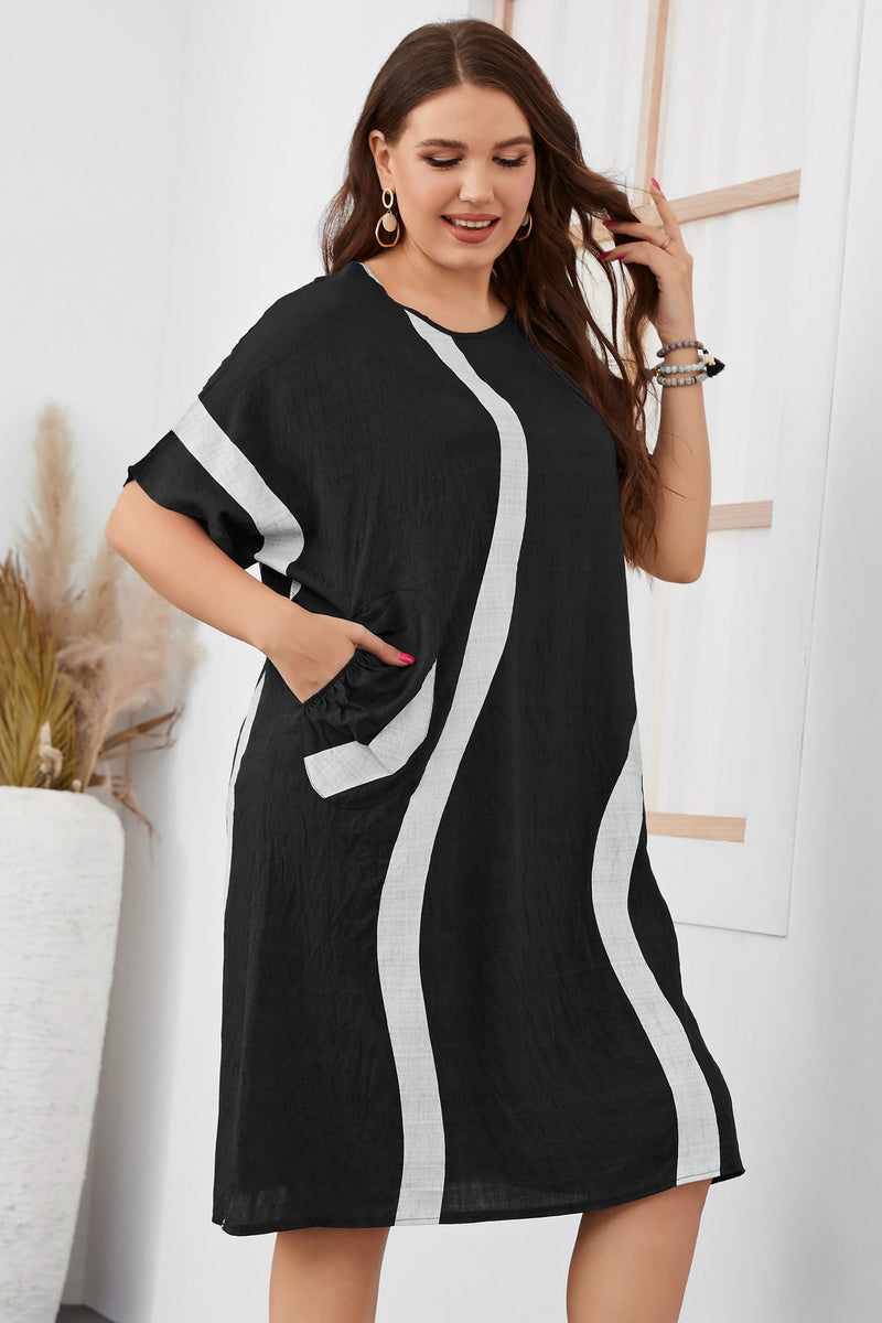 Color Block Patchwork Striped Print Wholesale Plus Size Dresses