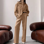 Long-Sleeved Shirt High Waist Wide-Leg Pants Casual Commuting Suit Wholesale Women Clothing