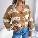 Fashion Clashing Stripes Single-Breasted Lantern Long Sleeve Cardigan Wholesale Sweater Coat