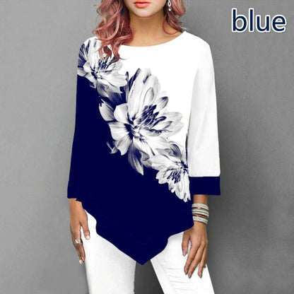 Fashion Print Tops Casual Three-Quarter Sleeve Loose Round Neck Womens T Shirts Wholesale