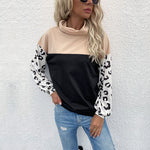 Colorblock Long Sleeve Casual Turtleneck Sweatshirt Wholesale Womens Tops